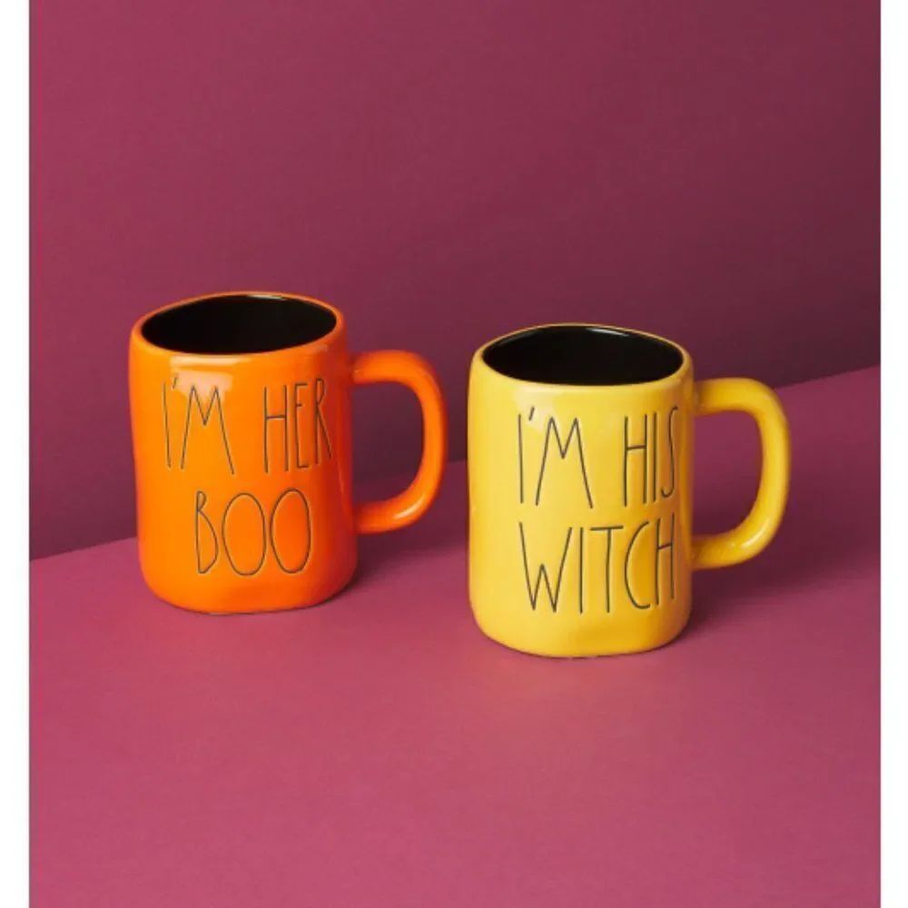 RAE DUNN 2pk Ceramic Her Boo And His Witch Mugs